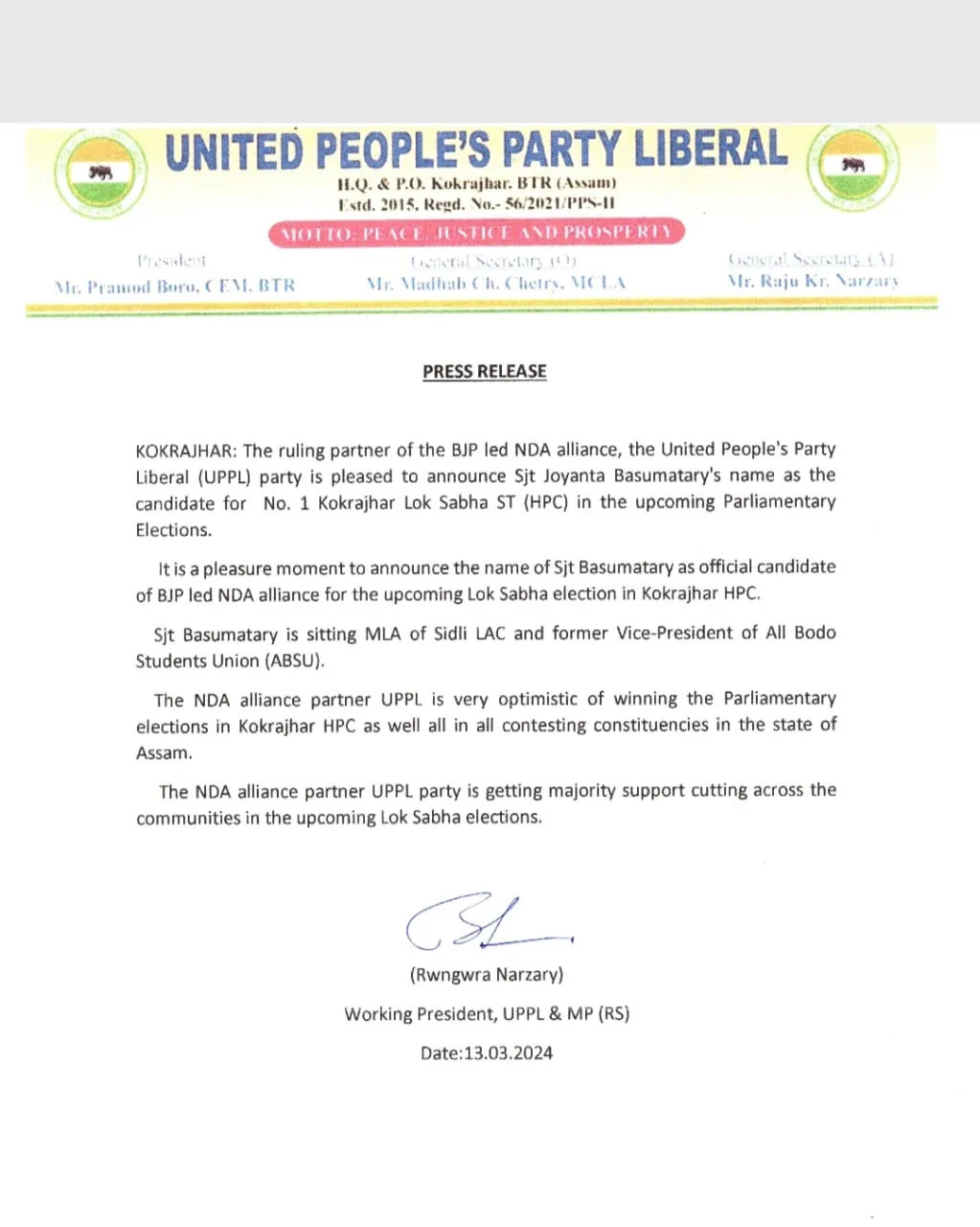 The press release  