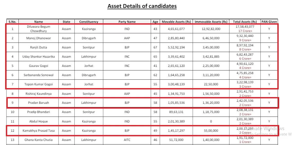 Asset Details of candidates P1   User