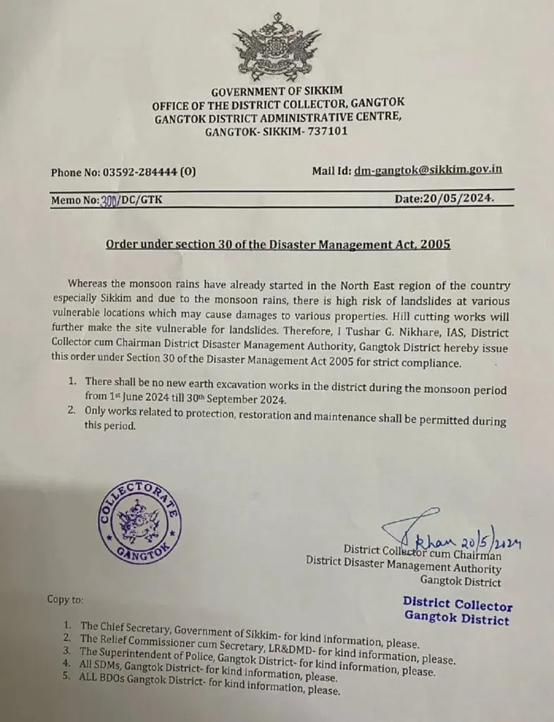 Earth Excavation Works in Sikkim's Gangtok Banned During Monsoon  