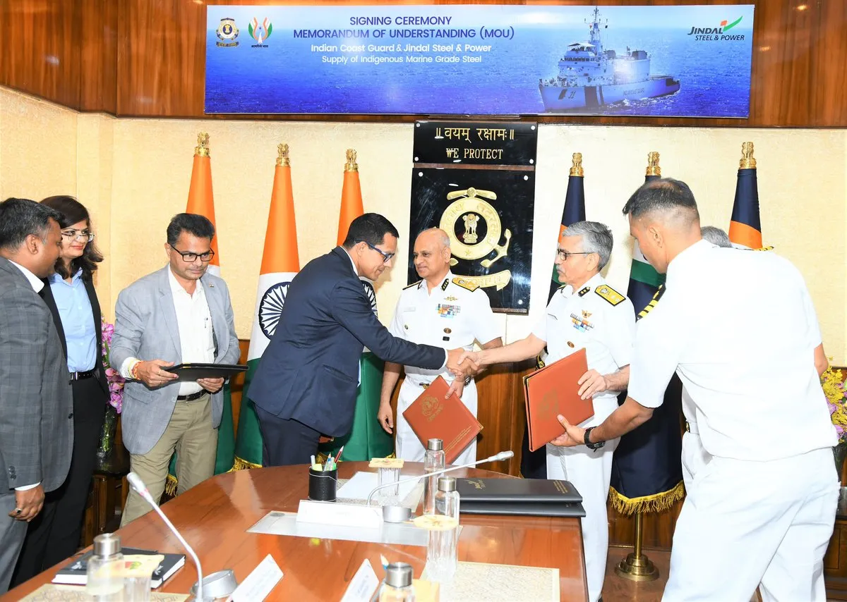 Indian Coast Guard Inks MoU With Jindal Steel & Power for Indigenous Marine Grade Steel  Image: Twitter