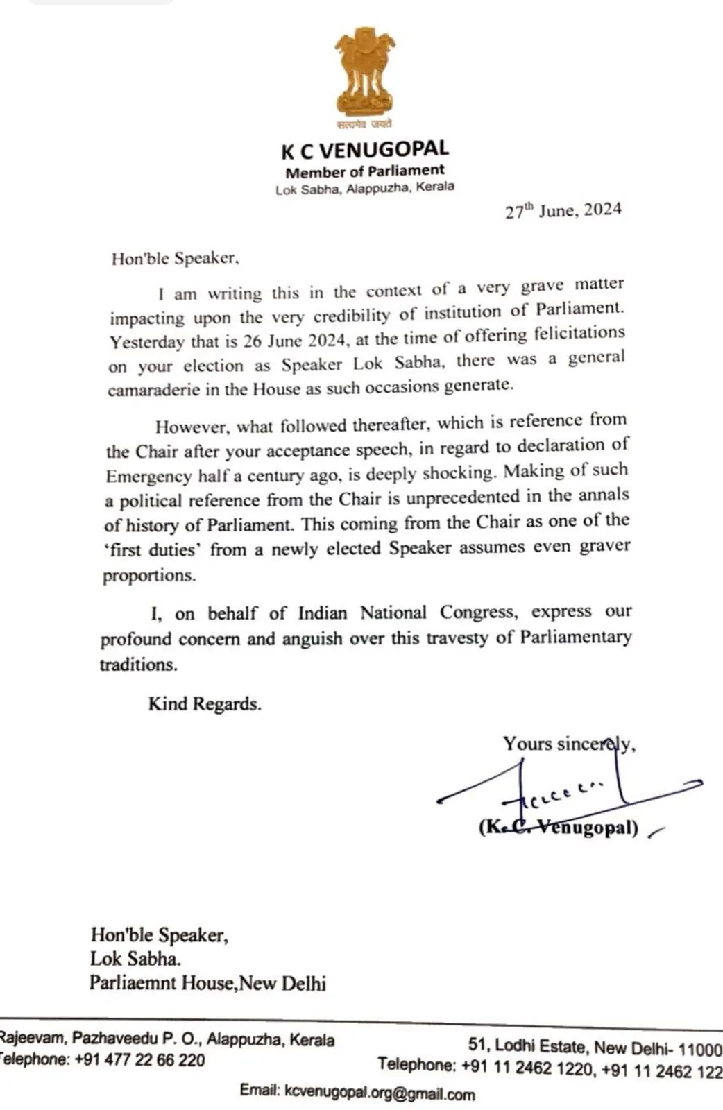 The letter  