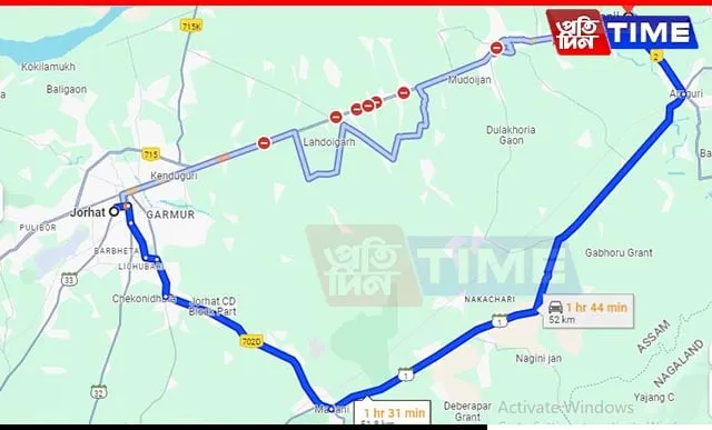 Jorhat-Jhanji Route on Google Maps  