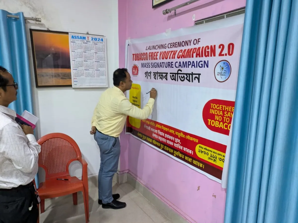 ADC (Health) Majuli takes part in the signature campaign on the district launch of the Tobacco Free Youth Campaign 2.0  