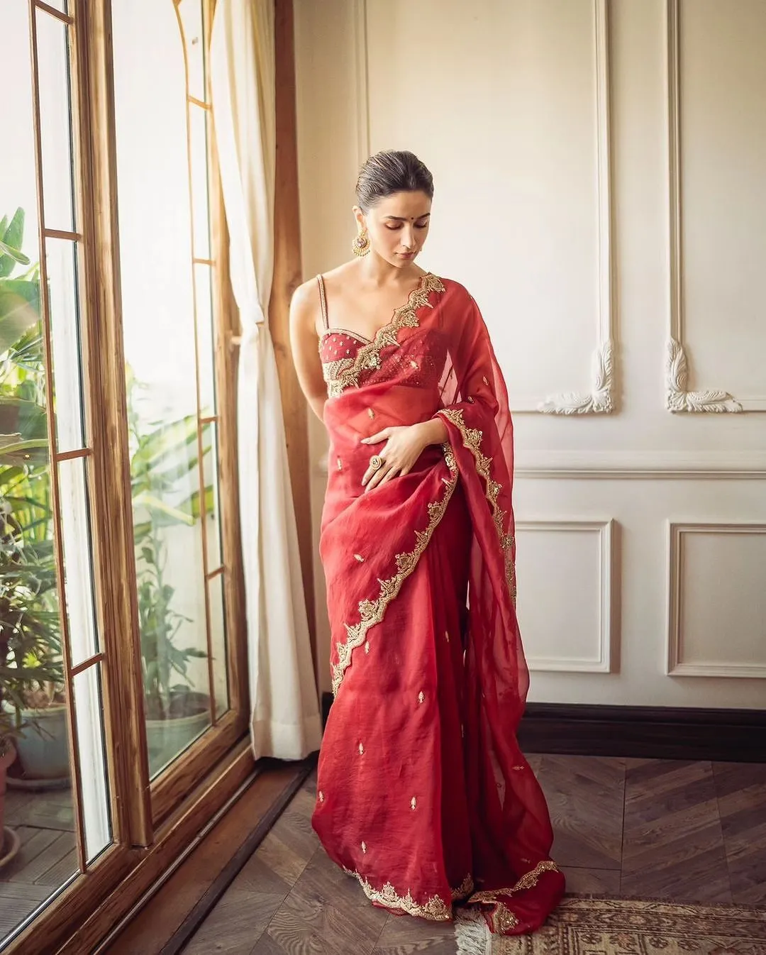 Alia Bhatt in an organza red saree  