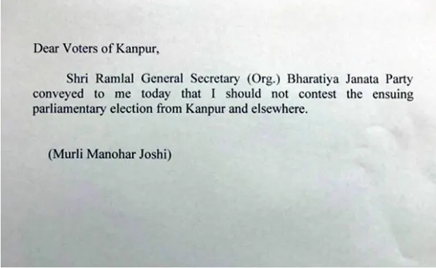 A letter addressed to the voters of Kanpur from Murli Manohar Joshi  