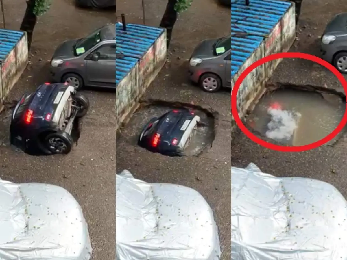 Shocking! Car disappears in seconds as RCC work on well caves-in in Ghatkopar - Video | Mumbai Mirror