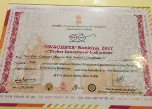 Post Graduate Government College for Girls Sector 11 Chandigarh gets 6th Rank in India