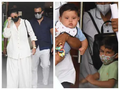 Taimur and Jehangir Ali Khan look cute as a button as they return to Mumbai from their Maldives vacation with Kareena Kapoor and Saif Ali Khan, see pics | Hindi Movie News -