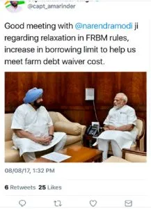Capt. Amarinder Singh meets PM Modi ,discusses farm debt waiver