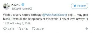 Kapil Sharma wishes Sunil Grover on 40th Birthday: fans rejoice 