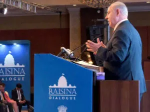 Netanyahu began his 16-minute speech by identifying military strength