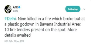 Delhi: fire broke out in plastic factory located in Bawana Industrial Area