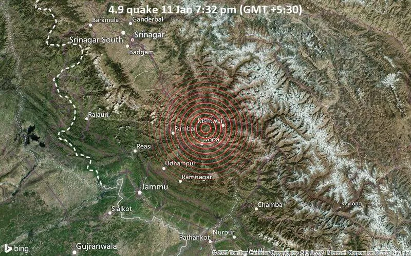 4.9 quake 11 Jan 7:32 pm (GMT +5:30)