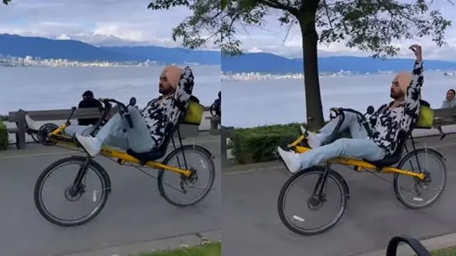 inside image of diljit dosanjh ride funny bycycle