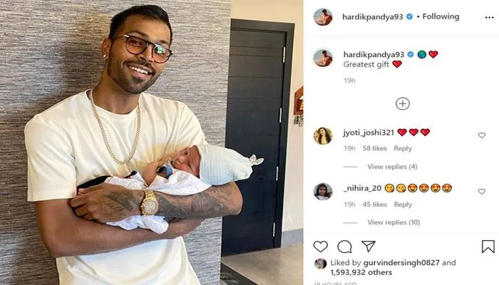 hardik pandya post his son pic