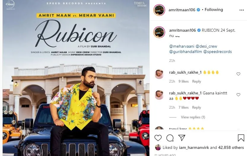 inside iamge of amrit maan new song rubicon poster-min