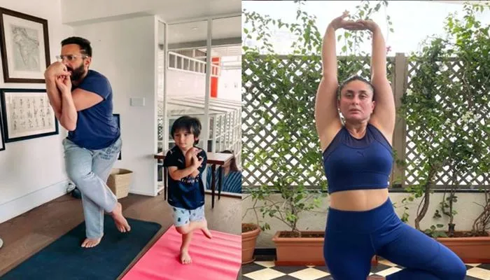 kareena kapoor and saif and taimur on yoga day