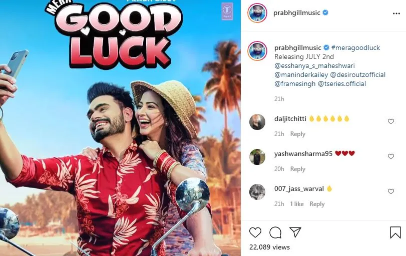 singer prabh gill shared mera good luck new poster with releasing date