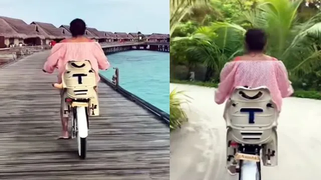 Anushka Sharma's video of cycling in Maldives with daughter Vamika riding pillion goes viral
