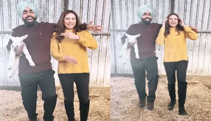 feature image of sargun mehta and ammy virk having fun on khabi seat song