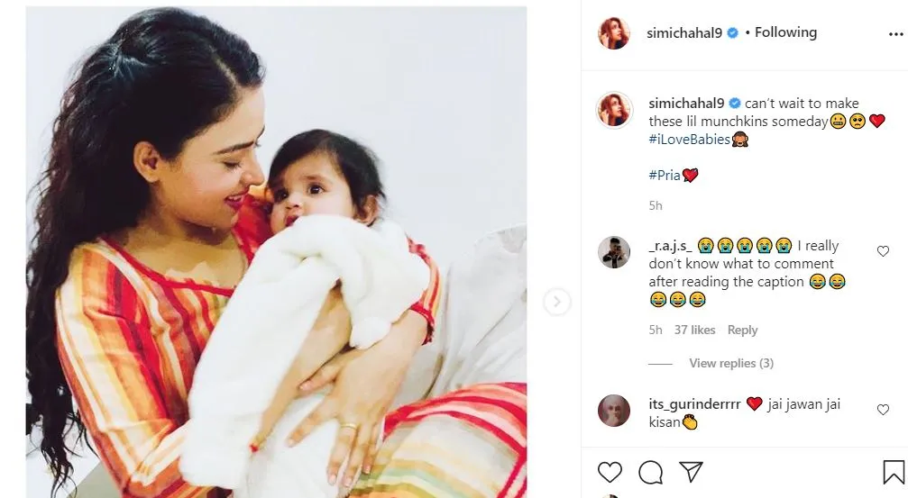 inside pic of simi chahal post with baby girl