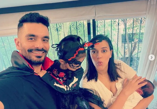 inside image of neha dupia and agad bedi on occousin of halloween