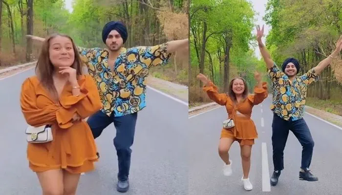 neha kakkar and rohanpreet enjoying bhangra