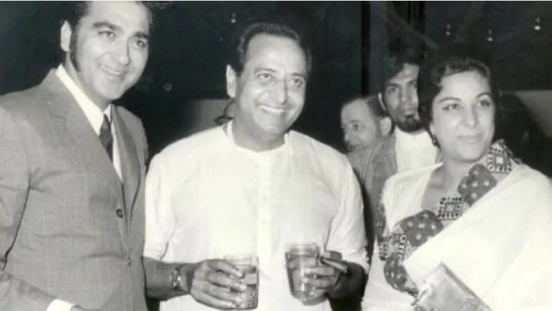 Pran with Sunil Dutt and Nargis
