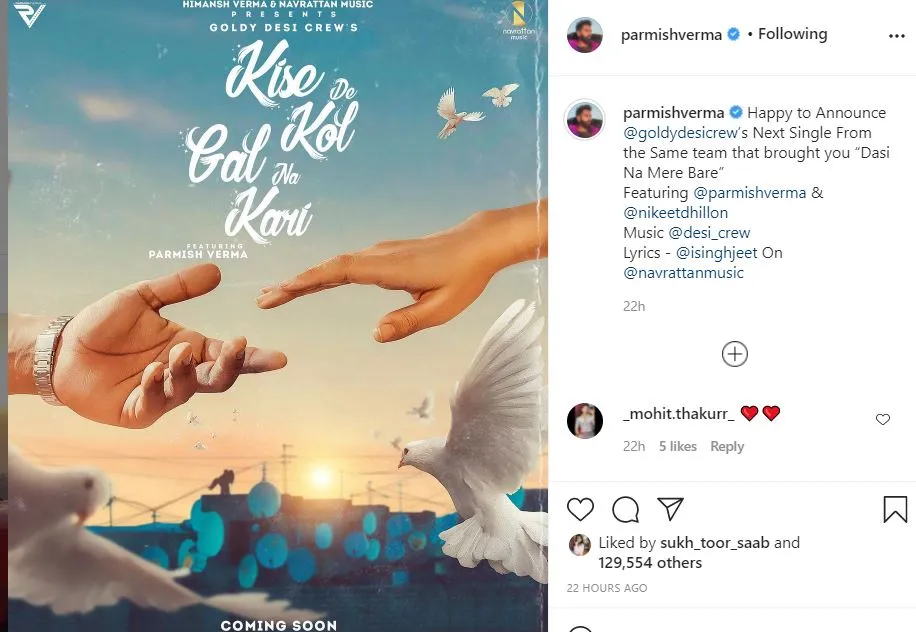 singer parmish verma shared goldy's new song poster