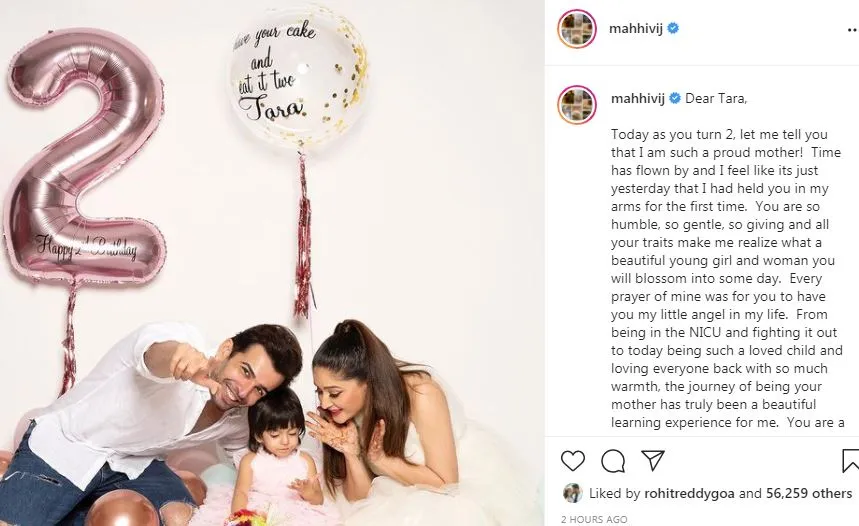 inside imge of mahhi vij wished happy birthday to her daughter tara