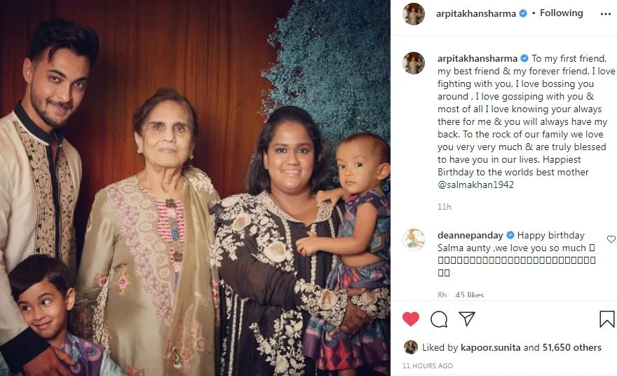 inside image of arpita khan sharma wished her mother happy birthday