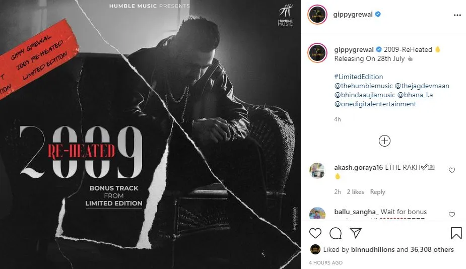 gippy grewal shared his new song poster from limited edition
