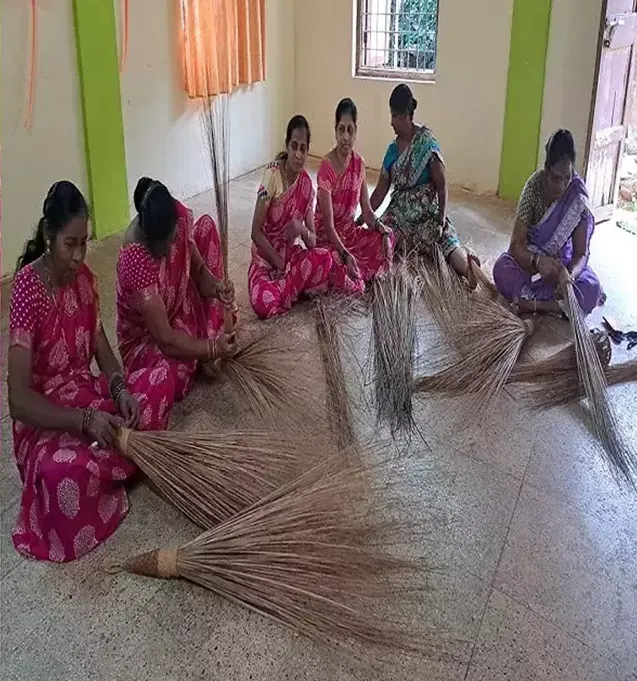 Traditional work of making broomsticks