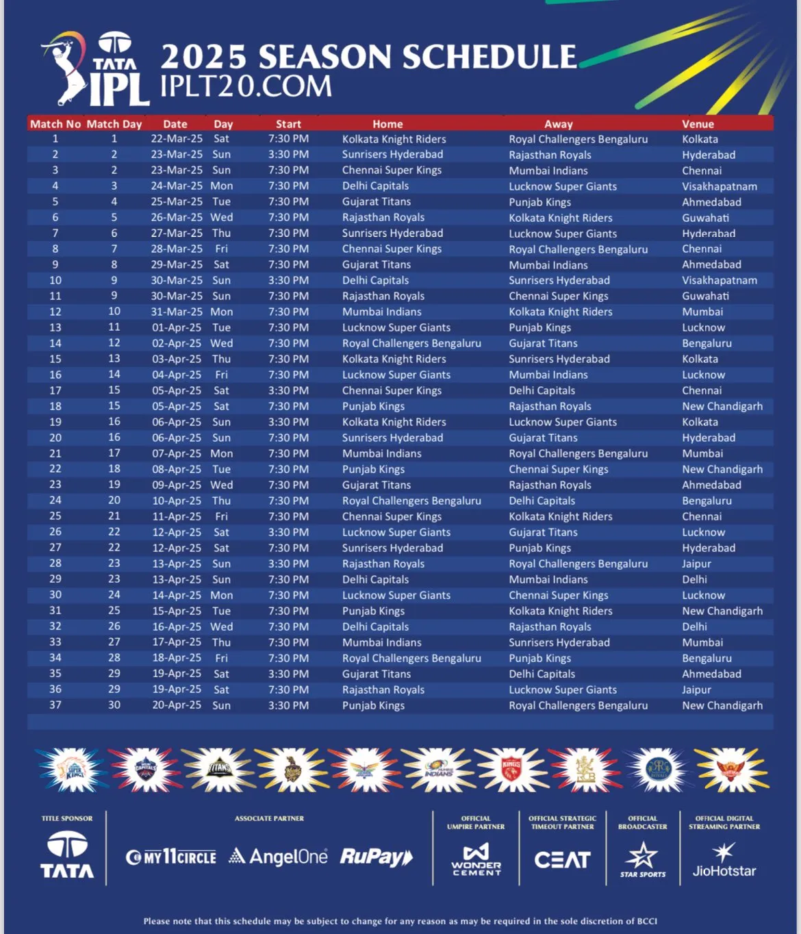 ipl 2025 shedual