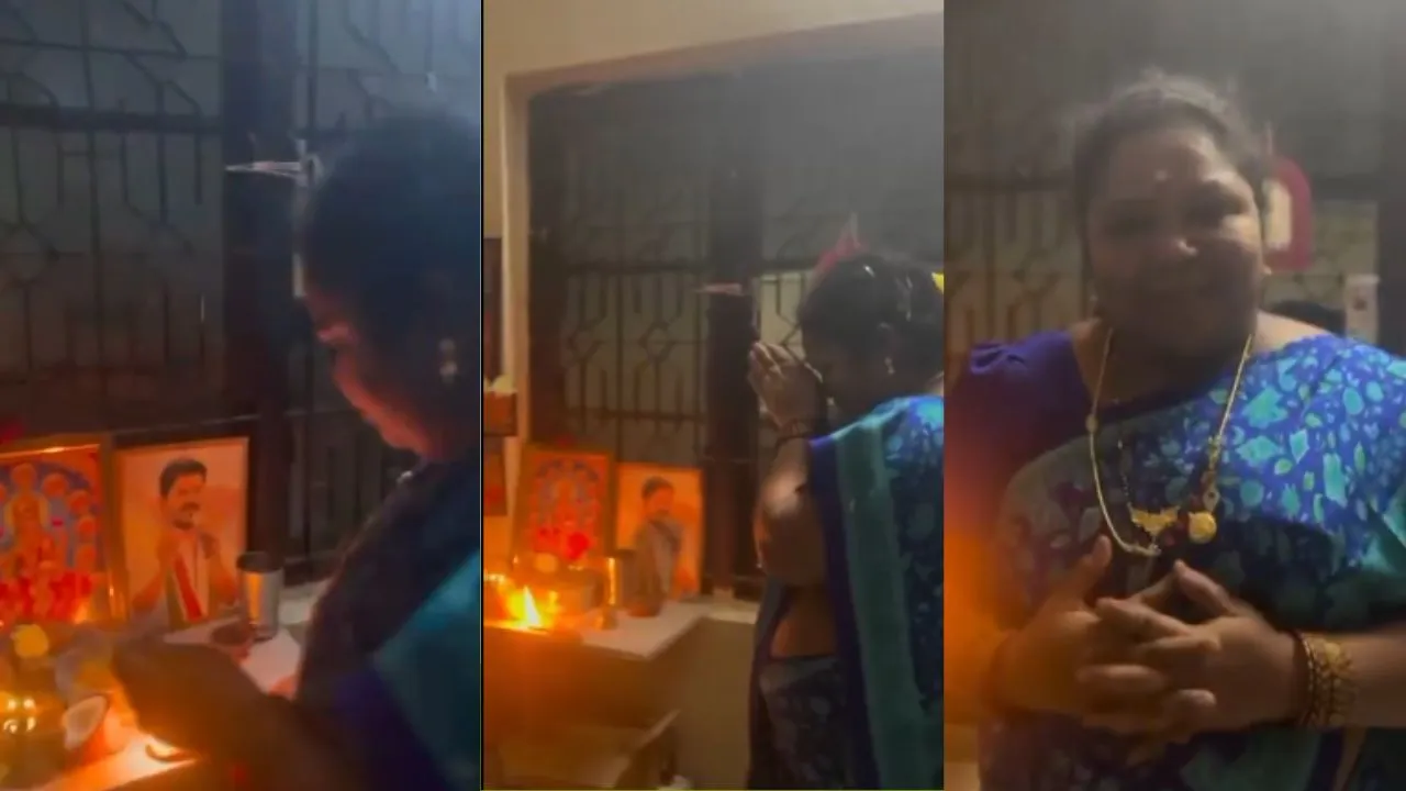 Kumari aunty worshipping Telangana CM Revanth Reddy photo In Pooja Room