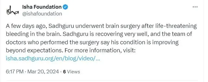 Sadhguru Undergoes Emergency Brain Surgery