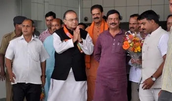 Arun Jaitley on his arrival at the Bhubaneswar airport