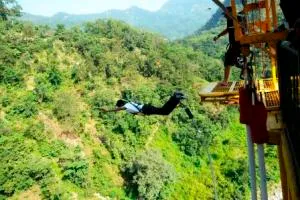 Bungee jumping from a height of 83 metres above the Hyul River at Rishikesh (IANS pic)