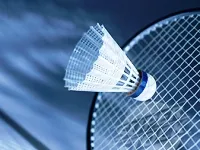 Shuttlecock hitting badminton racquet