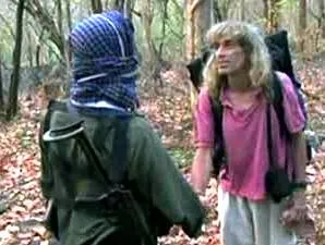 Sabyasachi ( back to camera) releasing Italian tourist guide Paolo Bosusco in April 2012