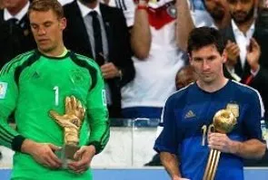 Rodriguez & Messi (R) with their trophies