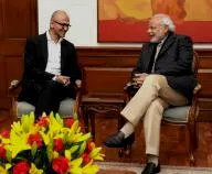 Microsoft CEO Satya Nadella and Prime Minister Narendra Modi in a meeting in New Delhi.