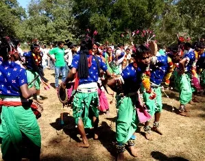 Tribals performing traditional dance at Adivasi Ekta Parab