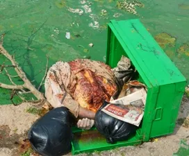 Body parts recovered in a trunk found floating in the Narendra pond in Puri on Wednesday morning (Pic: Biswaranjan Mishra)