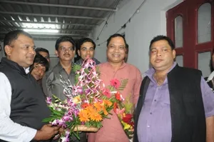 Prasad Harichandan being felicitated by party workers after being named PCC president on Monday