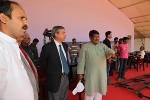 Union Minister Jual Oram and SAIL Chairman RS Verma taking stock of arrangements at the venue where Prime Minister Narendra Modi is scheduled to adress a public meeting on Wdnesday