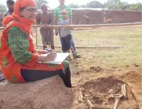 Eminent skeleton biologist Veena Mushrif-Tripathy at the excavation site at Talagada