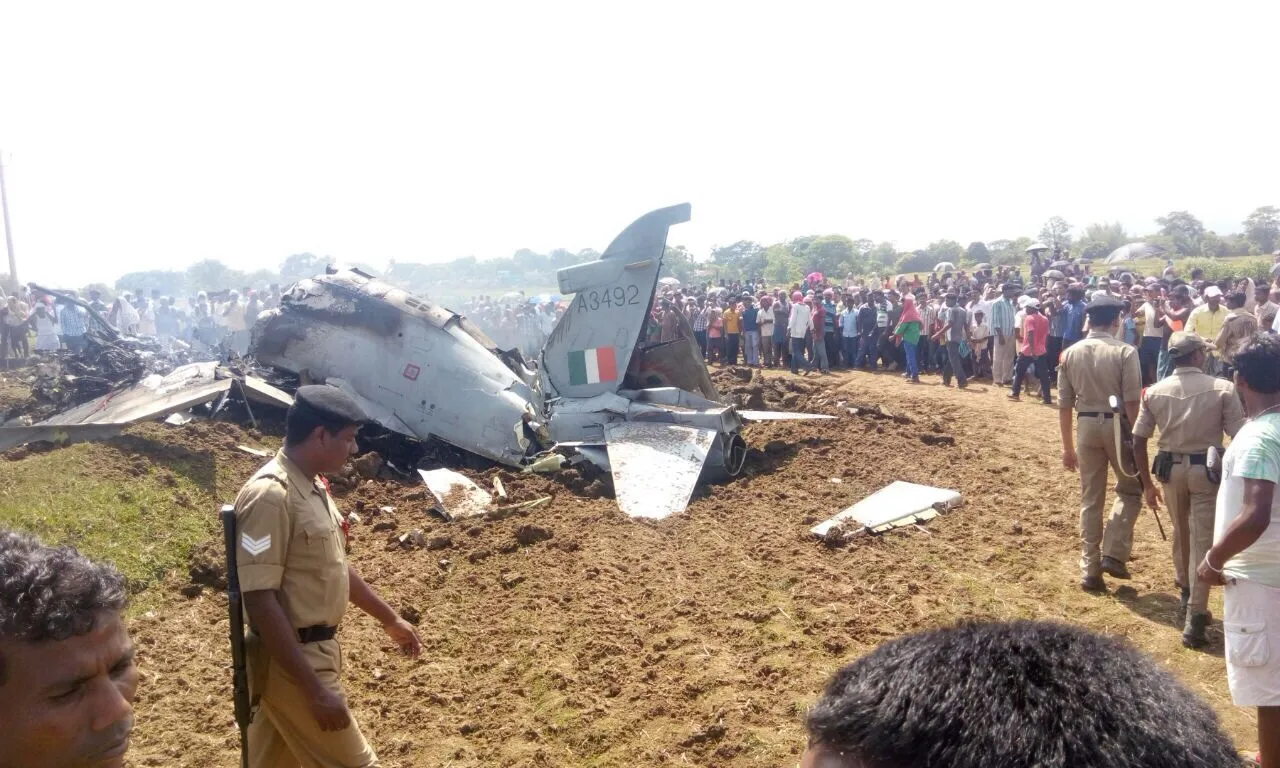 The IAF trainer aircraft that crashed near Bisoi on Wednesday Photo: OST
