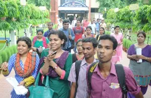 Students coming out of the Kendriya Vidyalaya in Bhubaneswar after appearing in the UGC NET test on Sunday (OST Photo)