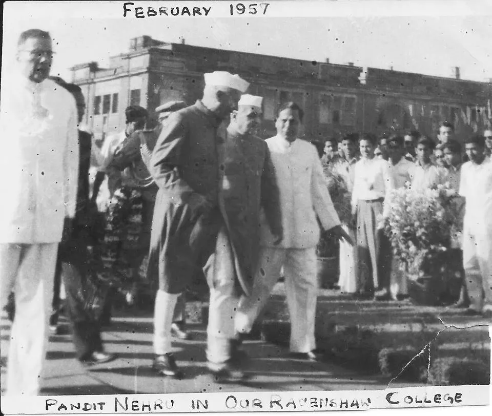 From Left to Right Dr Harekrishna Mehatab, Pandit Nehru, Governor Bhimsen Kochar and Principal Prof. Bama Charan Das 